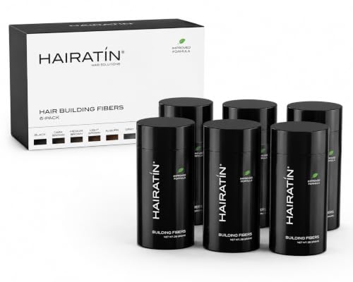 Hairatin Premium Hair Fibers - Dark Brown | 6-Pack - for Thinning Hair, Keratin + Cotton Blend, Ammonia-Free Hair Thickener for Natural-Looking Fuller Hair in Seconds