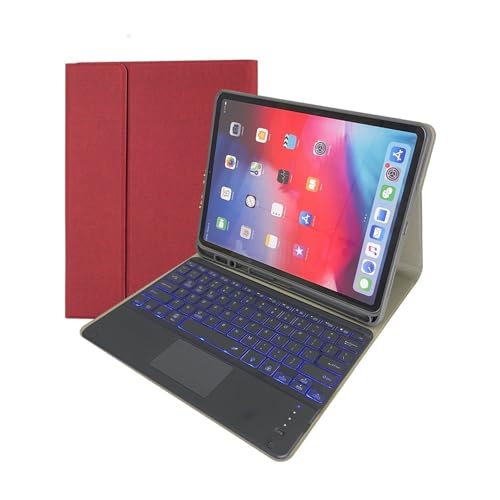Funda de cuero iPad 10.ª gen con teclado retroiluminado y acabado premium YSJX Burgundy