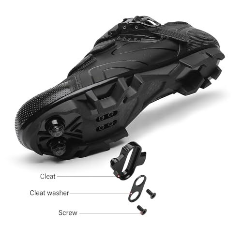 Image of KESCOO Mens Mountain Bike Shoes with 2-Bolts SPD Cleats Included, Cycling Shoes with Quick Ratchet Buckle Indoor Outdoor Riding Biking