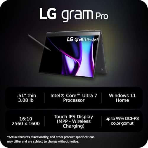 Image of LG gram Pro 2-in-1 16-Inch Laptop (Intel Core Ultra 7, 16GB RAM, 1TB SSD) + McAfee Total Protection 5-Device Security Software 1-Year Subscription