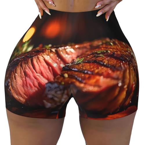 Steak Pattern Sports Shorts, high Elastic Slim Fitness Pants, Suitable for Yoga/Leisure/Daily wear
