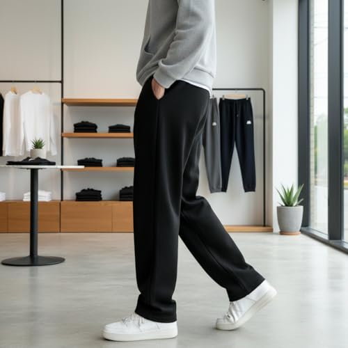 Image of Men's Baggy Trousers for Men Loose Fit Korean Style Wide Leg Casual Pants Elastic Waist Comfortable Streetwear Black Gym Wear Lounge Travel Bottom Wear