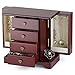 RR ROUND RICH DESIGN Jewelry Box - Made of Solid Wood with Cabinet Type 4 Drawers Organizer and 2 Doors on Sides - Dark Brown