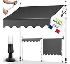 tillvex Manual Awning 400 cm Retractable with Crank for Balcony | Patio Awning without Drilling | Balcony Sun Canopy Telesc…