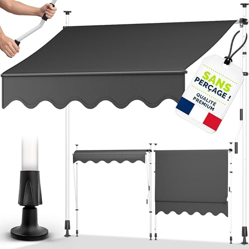 tillvex Store Banne Manuel rétractable avec manivelle pour Le Balcon | Marquise de terrasse sans percement | Marquise Soleil de Balcon auvent téléscopique (Gris, 200cm)