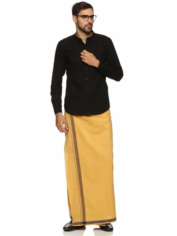 desi fusions Handmade Pure Cotton Yellow Color Single Mundu/Dhoti/Veshti for men – Blockchain Verified & NFC Enabled, with 1-Year Integrity Guarantee-picture-20
