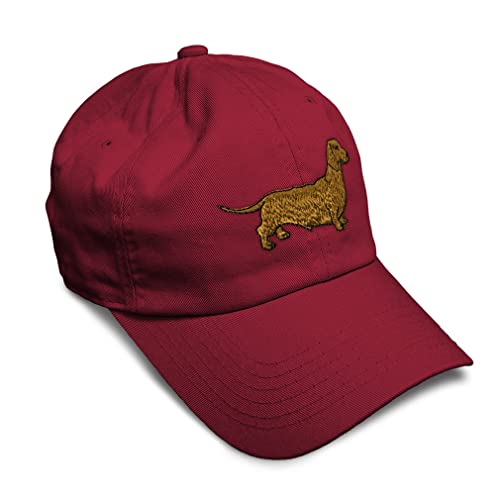 Speedy Pros Soft Baseball Cap Dachshund Brown Embroidery Dogs Terrier Twill Cotton Dad Hats for Men & Women Burgundy Design Only