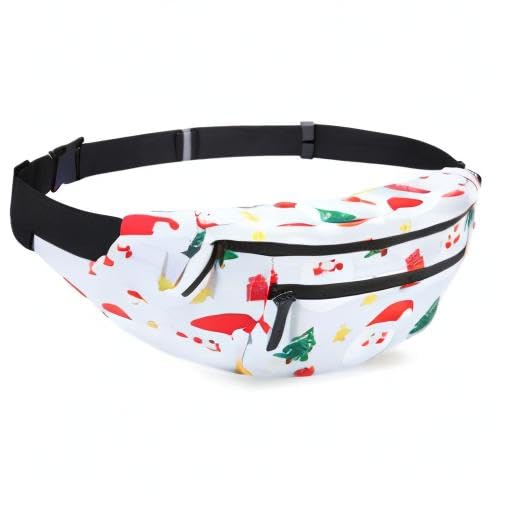 Image of MAXTOP Large White Christmas Fanny Pack with 4-Zipper Pockets, Christmas Gifts for Enjoy Festival Sports Workout Traveling Running Casual Hands-Free Waist Pack Crossbody Phone Bag Carrying All Phones