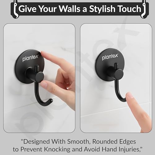 Image of Plantex Wall Hanging Hook /Bath Towel Hook /Self Adhesive Round Robe Hooks for Kitchen /Bathroom /Stylish Home Decor Items - Pack of 6 (Black)