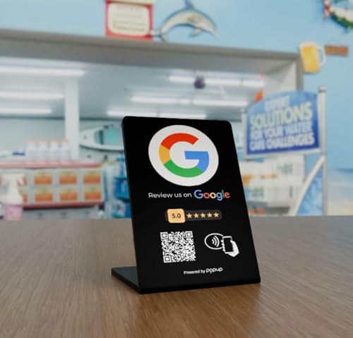 Espositore nero per Recensioni NFC e QR code PVC per aumentare Recensioni su Google, TripAdvisor, Trustpilot e altro | Compatibile con Android e IOS|
