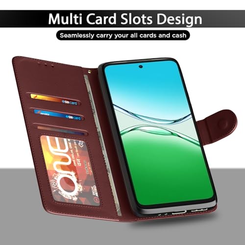 Image of Pikkme Flip Cover for Oppo A5 Pro 5G Leather Finish | Inside TPU with Card Pockets | Wallet Stand and Shock Proof | Complete Protection Flip Case(Brown)