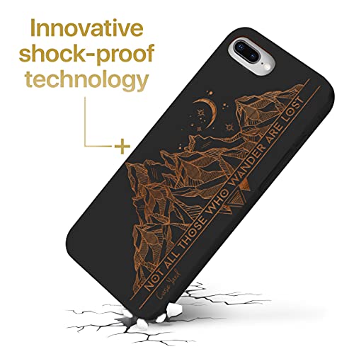 Caseyard Wood Phone Case For Iphone 8 Plus Laser Engraved Tribal Mountains Design Black Wood Compatible Iphone Case Protective Shockproof Slim Fit Cell Phone Cover For Men & Women #TOP2