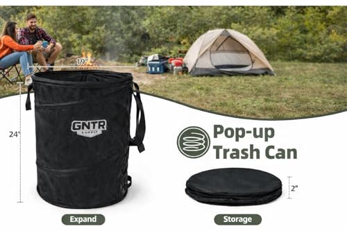 Image of GNTR Supply Deluxe Durable Pop-Up Trash Can - Collapsible Garbage Bin with Zippered Lid for Camping, Home, and Outdoor Use - 30 Gallon