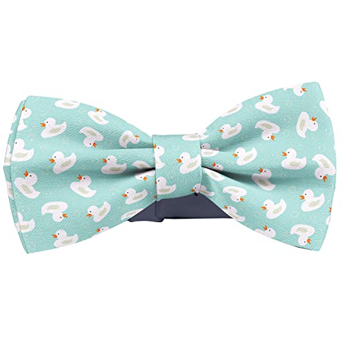 KAWAMOUSE Adjustable Pre-tied bow tie for toddler Boys (White Ducks Bubbles Pattern) Elegant Cute Bowties for Dogs Cats Pets