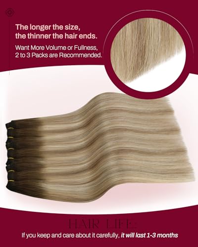 Image of Moresoo Real Human Hair Weft Extensions, Balayage Brown to Blonde, Straight | 24 Inch 100g, silky real human hair creates airy length, suited to destination weddings, travel and flowing styles