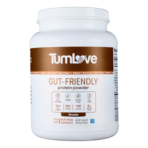 TumLove Vegan Protein Powder - Low FODMAP Certified Gluten-Free Dairy-Free Soy-Free 100% Gut-Friendly & Non-Bloating Chocolate (25 Servings)