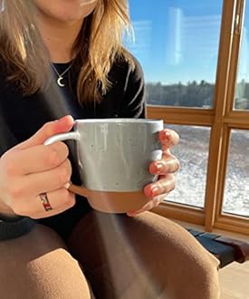 Mora Ceramic Large Latte Mug Set of 4, 16oz - Microwavable, Porcelain Coffee Cups With Big Handle - Modern, Boho, Unique Style For Any Kitchen. Microwave Safe Stoneware - Earl Grey