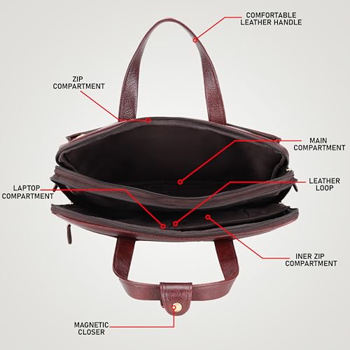 Image of STEVE JHONSON Leather Laptop Bags for Men - 16 Inches Office Bag for Men with Shoulder Strap, Shoulder Messenger Bags for Travel, Executive Side Handbag (Brown)