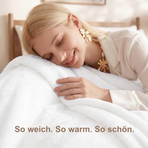 WAVVE Kuscheldecke Weiß Decke – Weiss Flauschige Fleecedecke 150x200 cm, Warme Sofadecke & Wohndecke, Weicher Sofaüberwurf XL für Couch & Bett