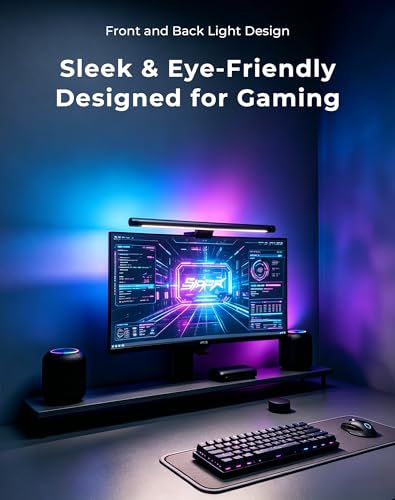 Image of RGB Monitor Light Bar with Wireless Remote, Dual-Source Gaming Computer Lamp for Curved & Flat Monitors (0.39 inch-1.18 inch), Ambient Backlight, Stepless Dimming (Ra95), No Glare Desk Setup