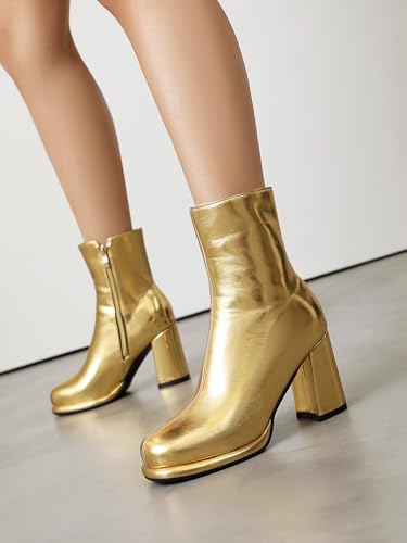 BEAUPAS Women's Platform Gogo Boots Ankle Boots High Heel Booties Chunky Block Heeled Round Toe Side Zipper Goth Short Boots Dress Shoes3