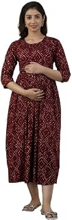 MAHALA FASHION Women's Cotton Maternity Feeding Dress | Comfortable 3/4 Sleeve Round Neck Floral Printed Kurti Gown with Z... Price In India