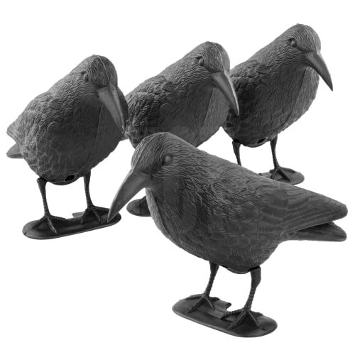 KCT 4 Pack of Crow Decoy Full Bodied Realistic Hunting Prop and Bird Scarer Decoy Crow