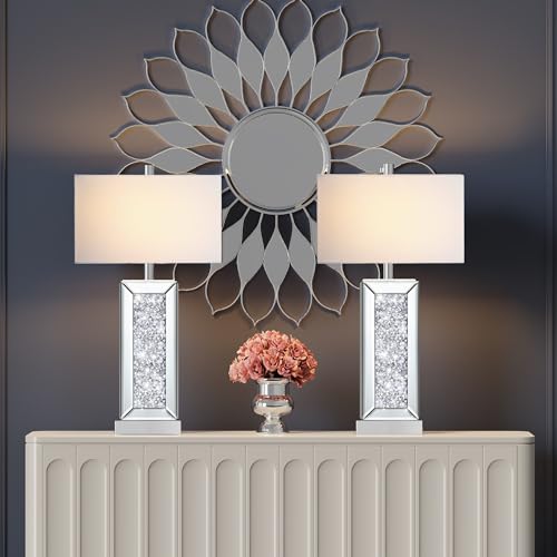 Partphoner TL021B Modern Table Lamp Set Of 2 Touch Control, Silver Mirror Big Diamond Crystal Bedside Lamp thumb #4