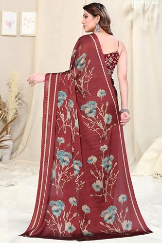 Image of MIRCHI FASHION Women Sari Georgette Plain | Breathable Lightweight Solid Color Saree for Office and Regular Wear with Blouse Piece