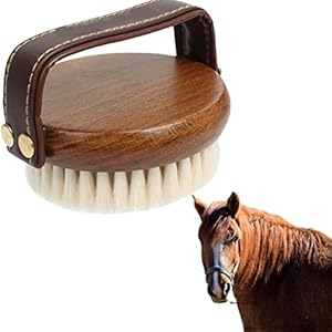 Gezichtsborstel paarden, ronde houten handgemaakte paardenborstel, reinigingsborstel met zachte haren, professionele verzorgingstool paarden (Wooden)