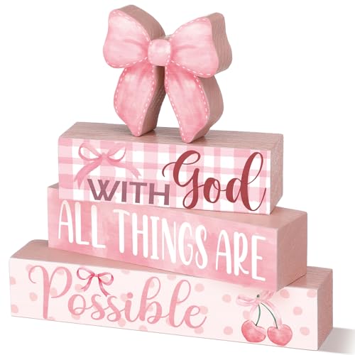 Cinnvoice 4 Pcs Pink Coquette Bow Room Decor Christian Bow Centerpieces for Table Bathroom Decor Inspirational Aesthetic College Teen Girls Gifts (God)