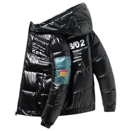WAZHAKU Men's Quilted Padded Shiny Jacket Thick Men's Jacket Ultralight Shiny Down Jacket with Stand-Up Collar Waterproof Casual Wind and Snow Jacket Warm Outdoor Jacket Winter Jacket, R Black, M