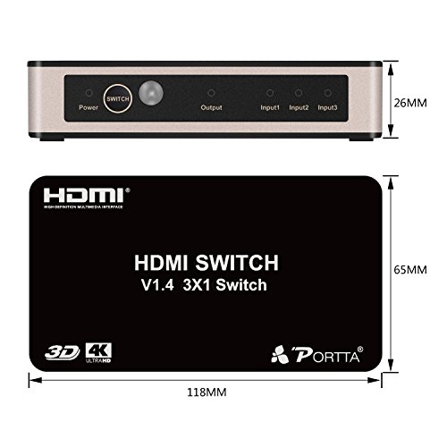 Portta 4PET0301SC V1.4 3 Port HDMI Switch with IR Remote 3D 4Kx2K(340MHz)