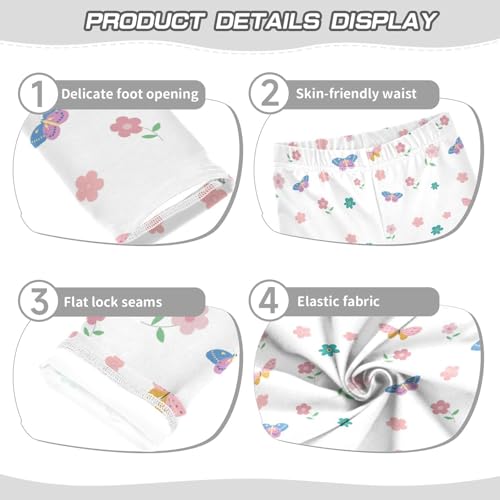 Flowers and Butterfly on White Girls Leggings,Workout Leggings for Girls Toddler Athletic Leggings Size for 3-10T3