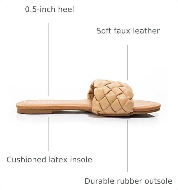Image of FITORY Womens Flat Sandals Fashion Round Open Toe Slip On Slides | Braided Strap Design, Summer Casual Comfortable Shoes, Cute & Dressy Style, Ideal for Beach, Pool and Wedding