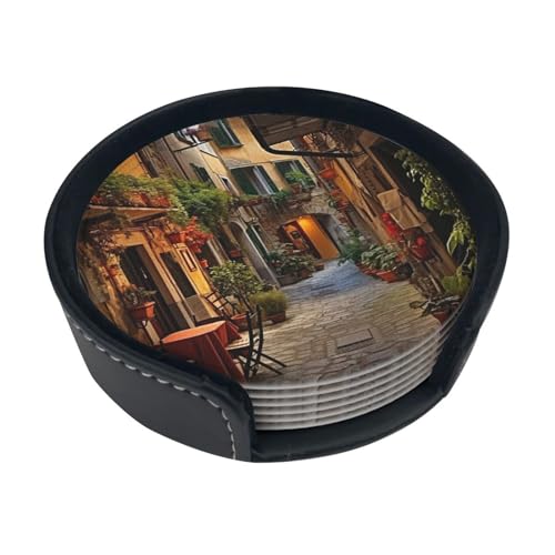 Italian Old Street Premium Leather Coasters Set-Cute Drink Coasters for