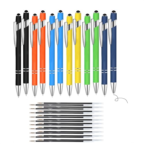 DAWOOWF Ballpoint pen with touch pen, 10 ballpoint pen refills, for offices, school, family, office workers (12)