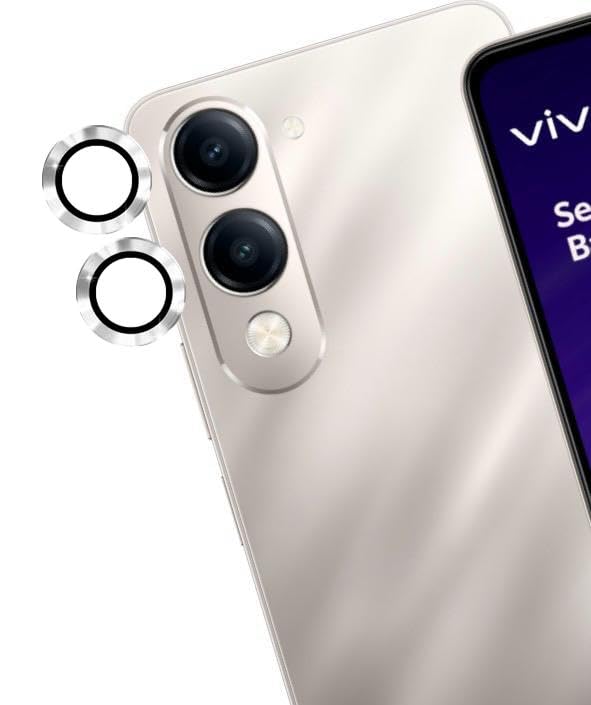 Image of A3sprime Back Camera Lens Protector for vivo T4 Lite 5G |Scratch Resistant 9H Tempered Glass with Metal Ring Guard| Set of 1 Pairs (Silver)