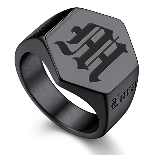 Bandmax Black Signet Ring For Men Customizable Initial Ring Any Letter Engraved Gothic Old English Letter Ring Personalized Jewelry For Men Women #TOP24