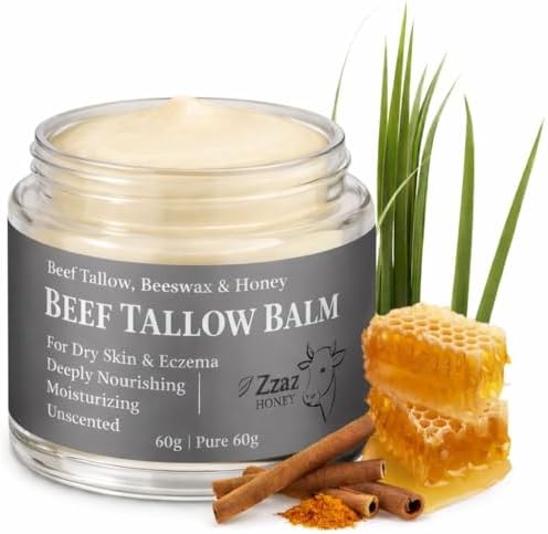 Beef Tallow Balm - 100% Pure Ingredients - Unscented Multipurpose Balm for Skincare - beef tallow for skin Moisturizer 2oz/60g