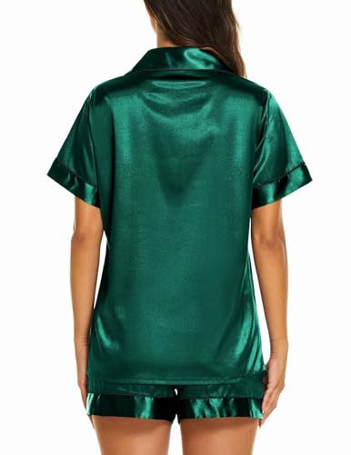 Image of Ekouaer Silk Pajamas for Women Short Sleeve Sleepwear Soft Button Down Loungewear 2 Piece Satin Pjs Shorts Set
