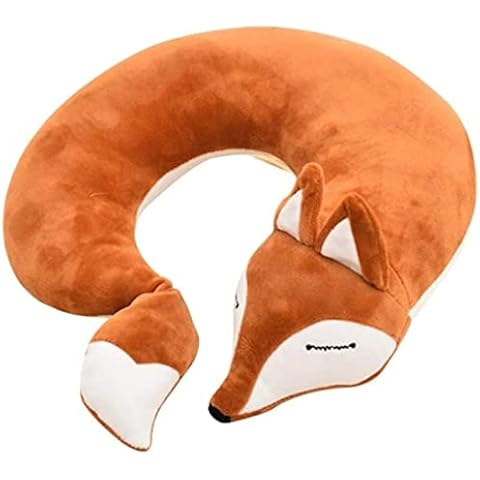 EHIOG U-Shaped Travel Pillow, Fox Neck Pillow Rest Neck Support Pillow, Car Seat Sleeping, Cartoon Headrest Airplane Pillow Travel Rest Pillow Cushion, Sleeping Aid, Suitable for Adults Kids (Brown) Cover
