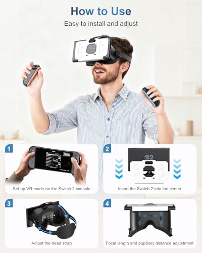 VR Headset for Nintendo Switch 2 (2025), Switch 2 Virtual Reality VR Glasses with Adjustable HD Lenses and Comfortable Head Strap, Virtual Boy 3D Goggle for Switch 2 Accessories, Black&White - Image 5