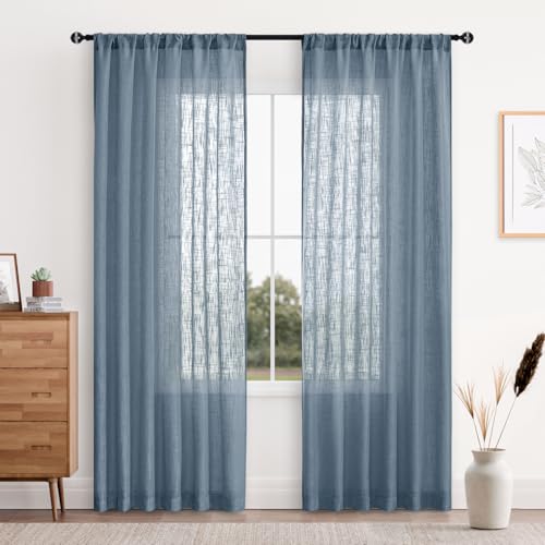 DWCN Linen Textured Sheer Curtains, 2 Panels, 52x84 Inch, Dusty Blue