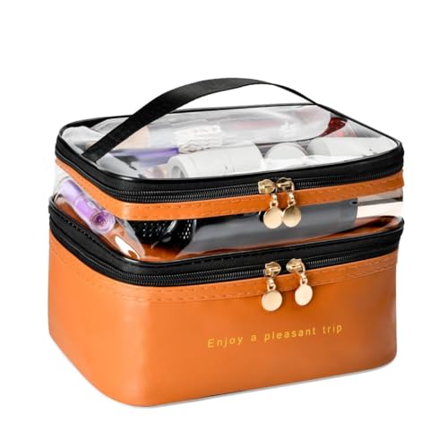 Steowsey Organizador completo de maquillaje de viaje, bolsa grande transparente para artículos esenciales para el cuidado de la piel, color marrón