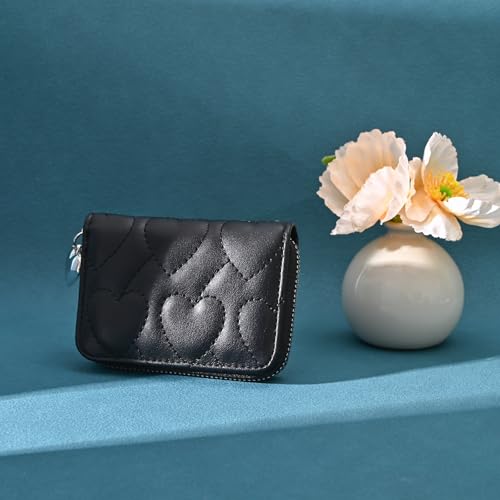 Wallet Women, Credit Business Card Holder, Love Shaped Zipper Small Cute Card Wallets for Woman for ID Card, Cash, Key, Change (Black)3