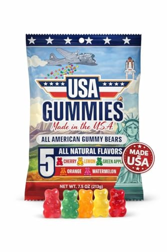 USA Gummies Dye Free Gummy Bears - Gummy Candy Made in USA, No Red 40, Yellow 5 or Blue 1, Naturally Colored with Real Fruit Flavors, Fat Free Snacks, 7.5 oz...