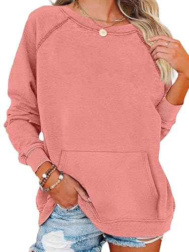 EADINVE Womens Casual Crew Neck Sweatshirt with Pockets Loose Fit