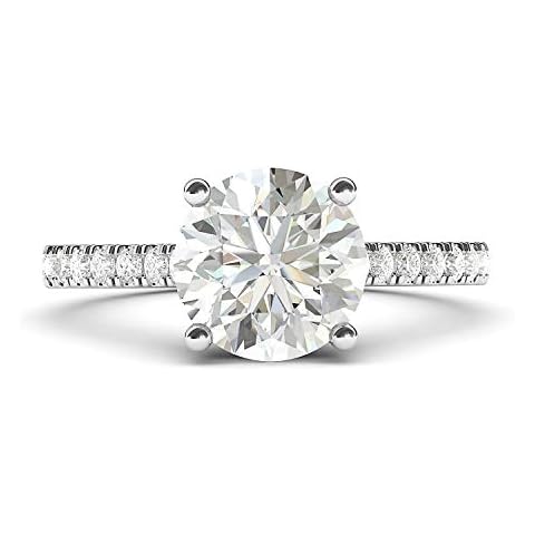 Sterling Silver 2CT Classic 4-Prong Simulated Diamond Engagement Ring with Side Stones Promise Bridal Ring (10) Cover