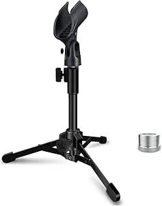 Mictop Desktop Mic Stand Portable Foldable Tripod with Mic Clip Holder Adjustable Microphone Stand for Dynamic Microphone.